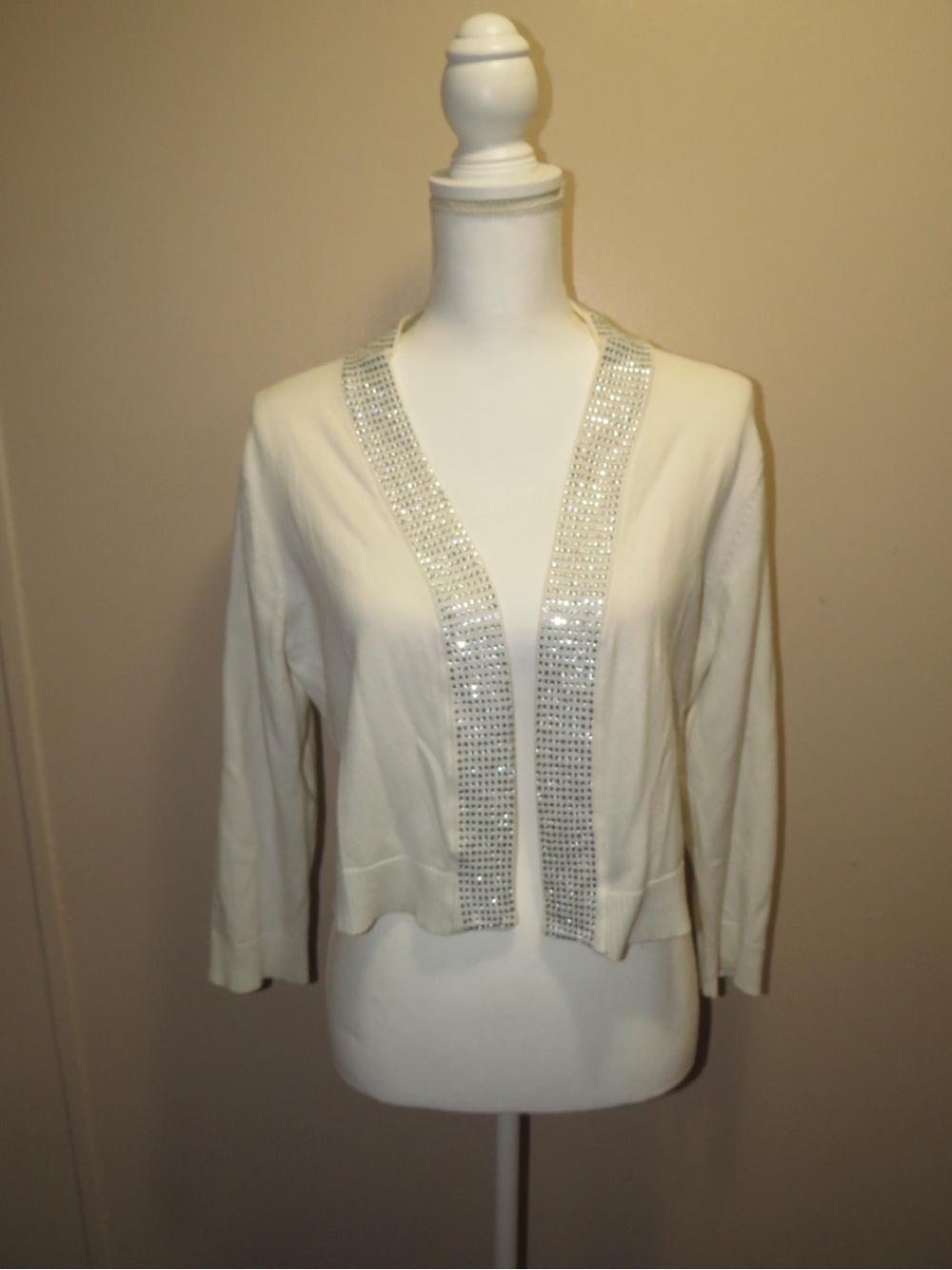 Calvin Klein White Embellished Cropped Cardigan